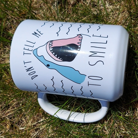 Shark Mug Don't Tell Me To Smile white gray pink coffee cup - Picture 2 of 4